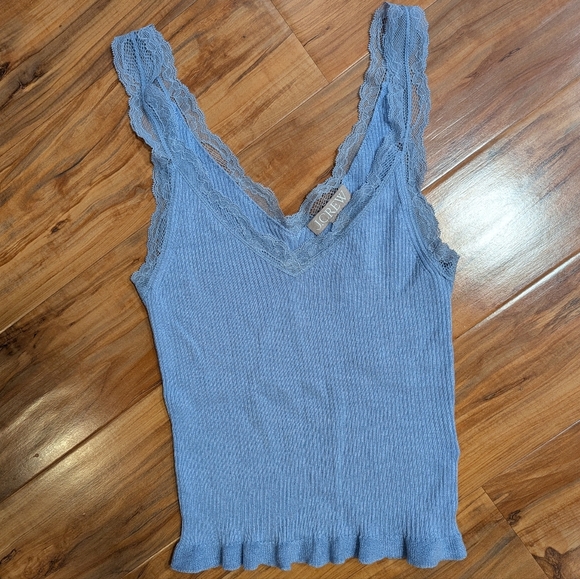 J. Crew Lace-trim ribbed sweater-tank Women's Small Periwinkle Ruffle Hem NWT - Picture 4 of 6